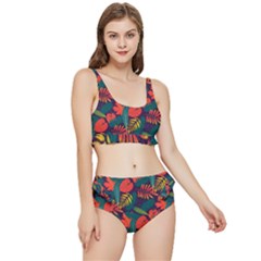 Leaves Pattern Wallpaper Seamless Frilly Bikini Set by Sudhe