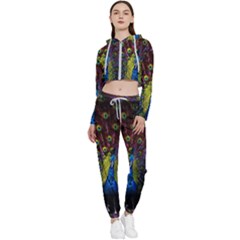 Beautiful Peacock Feather Cropped Zip Up Lounge Set by Jancukart