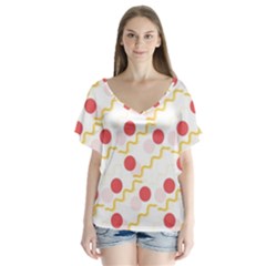 Illustration Abstract Line Pattern Dot Lines Decorative V-neck Flutter Sleeve Top by Amaryn4rt