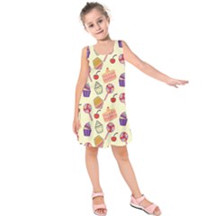 Food Illustration Cupcake Pattern Lollipop Kids  Sleeveless Dress by Amaryn4rt