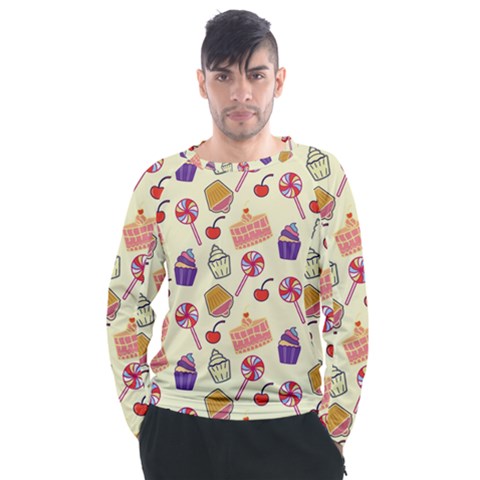 Food Illustration Cupcake Pattern Lollipop Men s Long Sleeve Raglan Tee by Amaryn4rt