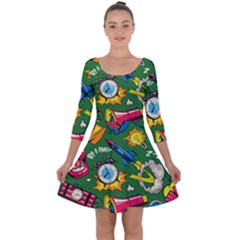 Cartoon Pattern Quarter Sleeve Skater Dress by designsbymallika