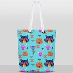 Illustration Design Gardening Texture Full Print Rope Handle Tote (small) by danenraven