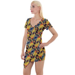 Illustration Geometric Pattern Colorful Pattern Short Sleeve Asymmetric Mini Dress by danenraven