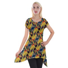 Illustration Geometric Pattern Colorful Pattern Short Sleeve Side Drop Tunic by danenraven