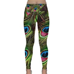 Peacock Feathers Color Plumage Lightweight Velour Classic Yoga Leggings by Celenk
