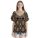Vintage Batik Art Architecture Pattern V-Neck Flutter Sleeve Top View1