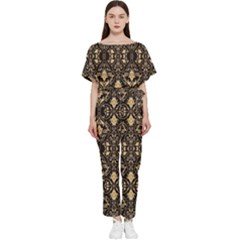 Vintage Batik Art Architecture Pattern Batwing Lightweight Chiffon Jumpsuit by Ravend