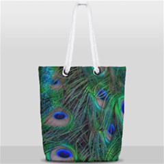 Beautiful Peacock Feathers Full Print Rope Handle Tote (small) by Ravend