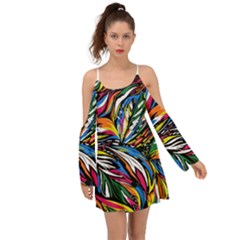 Tropical Monstera Pattern Leaf Kimono Sleeves Boho Dress by Ravend