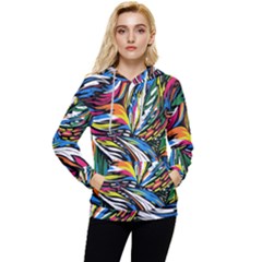 Tropical Monstera Pattern Leaf Women s Lightweight Drawstring Hoodie by Ravend
