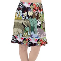 Zoo-animals-peacock-lion-hippo- Fishtail Chiffon Skirt by Pakrebo