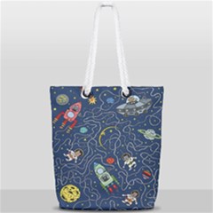 Illustration Cat Space Astronaut Rocket Maze Full Print Rope Handle Tote (small) by Ravend