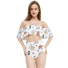 Cute Cat Kitten Animal Design Pattern Halter Flowy Bikini Set  by danenraven