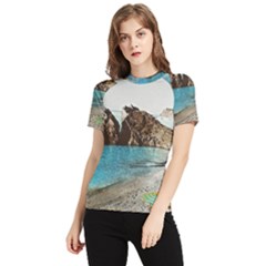 Beach Day At Cinque Terre, Colorful Italy Vintage Women s Short Sleeve Rash Guard by ConteMonfrey