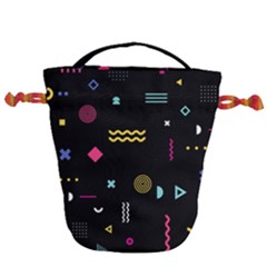 Geometric Art Colorful Shape Drawstring Bucket Bag by Ravend