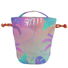 Nature Palm Tree Leaves Leaf Plant Tropical Drawstring Bucket Bag by Ravend