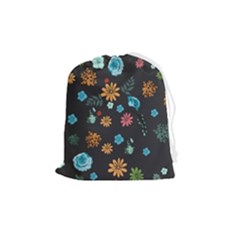 Flowers-leaves Leaf Background Floral Flora Drawstring Pouch (medium) by danenraven