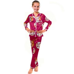Orange Ornaments With Stars Pink Kid s Satin Long Sleeve Pajamas Set by TetiBright