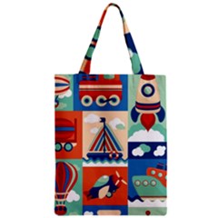 Toy Transport Cartoon Seamless-pattern-with-airplane-aerostat-sail Yacht Vector Illustration Zipper Classic Tote Bag by Jancukart