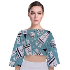 Cute Seamless Pattern With Rocket Planets-stars Tie Back Butterfly Sleeve Chiffon Top by BangZart