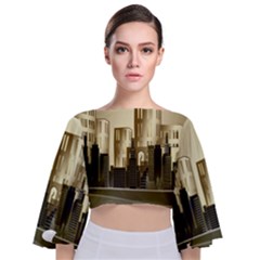 Architecture City House Tie Back Butterfly Sleeve Chiffon Top by Jancukart