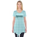 Turquoise Small Plaids Lines Short Sleeve Tunic  View1