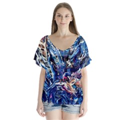 Cobalt Delta V-neck Flutter Sleeve Top by kaleidomarblingart