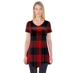 Red And Black Plaids Short Sleeve Tunic  by ConteMonfrey