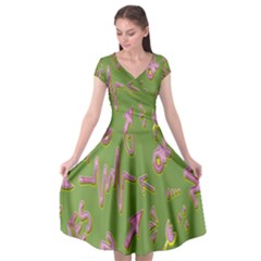 Green Yes Pink Cap Sleeve Wrap Front Dress by nateshop