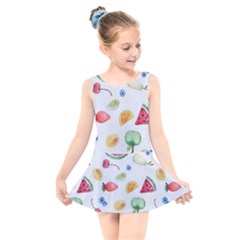 Fruit Summer Vitamin Watercolor Kids  Skater Dress Swimsuit by Wegoenart