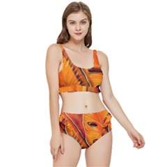 Orange Leaves Nature Pattern Frilly Bikini Set by Wegoenart