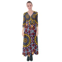 Kaleidoscope Mandala Colorful Button Up Maxi Dress by Wegoenart