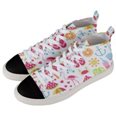 Flamingo Bird Nature Illustration Summer Beach Men s Mid-top Canvas Sneakers by Jancukart