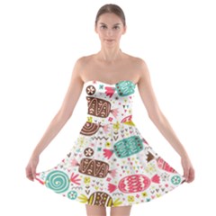 Candy Background Cartoon Strapless Bra Top Dress by Jancukart