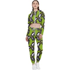Cats And Skulls - Modern Halloween  Cropped Zip Up Lounge Set by ConteMonfrey