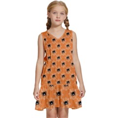 Halloween Black Orange Spiders Kids  Sleeveless Tiered Mini Dress by ConteMonfrey
