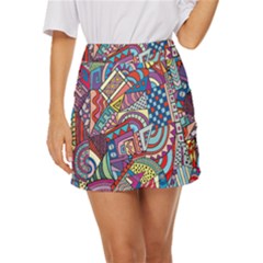 Abstract Art Color Geometry Pattern Mini Front Wrap Skirt by danenraven