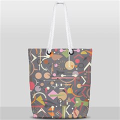 Illustration Shape Tribal Pattern Round Full Print Rope Handle Tote (small) by Wegoenart