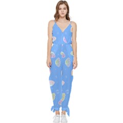 Seashell Clam Pattern Art Design Sleeveless Tie Ankle Chiffon Jumpsuit by Ravend