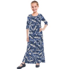 Butterflies Motif Collage Pattern Kids  Quarter Sleeve Maxi Dress by dflcprintsclothing