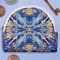 Cobalt On Gold Horseshoe Style Canvas Pouch by kaleidomarblingart