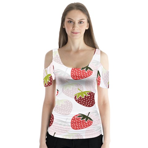 Strawberry Pattern Background Butterfly Sleeve Cutout Tee  by Wegoenart
