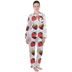 Strawberry Pattern Background Satin Long Sleeve Pajamas Set by Wegoenart