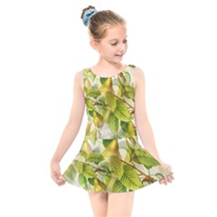Pear Fruit Tree Organic Pattern Kids  Skater Dress Swimsuit by Wegoenart