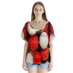 Beads V-neck Flutter Sleeve Top by artworkshop
