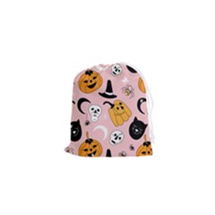 Pumpkin Cat Pattern Skull Drawstring Pouch (xs) by Wegoenart