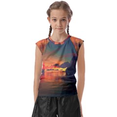 Digital Art Artwork Fantasy Landscape Sky Nature Kids  Raglan Cap Sleeve Tee by danenraven