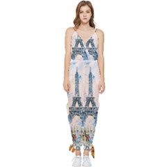 Eiffel Tower Landmark Architecture  Artistic Sleeveless Tie Ankle Chiffon Jumpsuit by danenraven