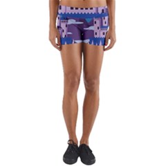 Illustration Castle Mountain Tower Sky Yoga Shorts by danenraven